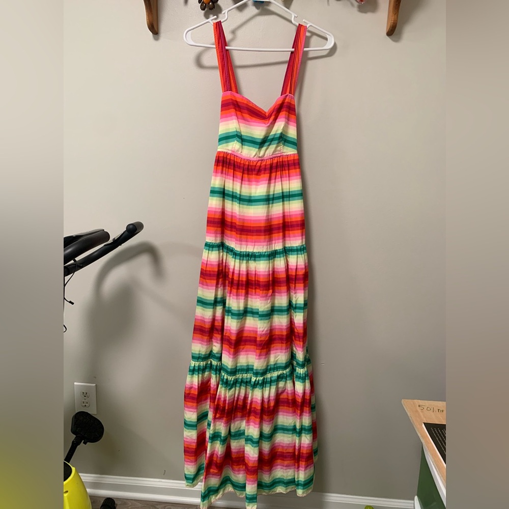 NWT J. Crew Watermelon Rainbow Stripe Taffeta Maxi Dress Size 2